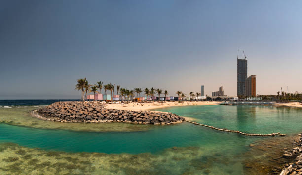 Jeddah Corniche, Saudi Arabia The Jeddah Corniche is the 30 km coastal resort area of the city of Jeddah. Located along the Red Sea, the corniche features a coastal road, recreation areas, pavilions and large-scale civic sculptures — as well as King Fahd's Fountain, the highest fountain in the world. jeddah stock pictures, royalty-free photos & images