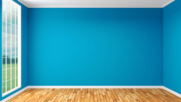 istock Empty Room wall paint concrete wood floor 3d render texture background template 1157904079