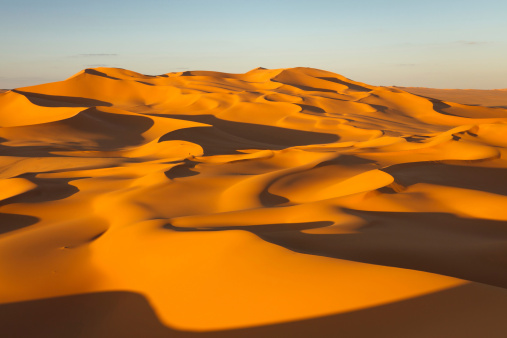 Endless sand dunes at sunset - Murzuq Desert, Sahara, Libya