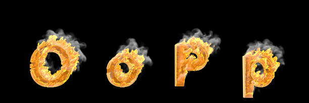 istock Fantasy magic creative alphabet, burning fire and smoke capital (uppercase) and lowercase letters O and P isolated on white color - 3D illustration of symbols 1157904992