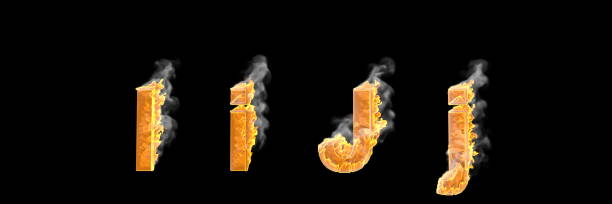istock Fantasy magic design alphabet, burning fire and smoke capital (uppercase) and lowercase letters I and J isolated on white color - 3D illustration of symbols 1157905000