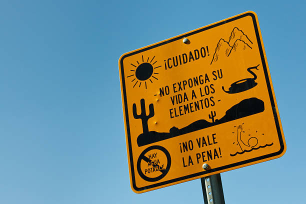 Warning Sign for Illegal Immigrants Warning Sign for Illegal Immigrants near the US/Mexico Border pacific crest trail stock pictures, royalty-free photos & images