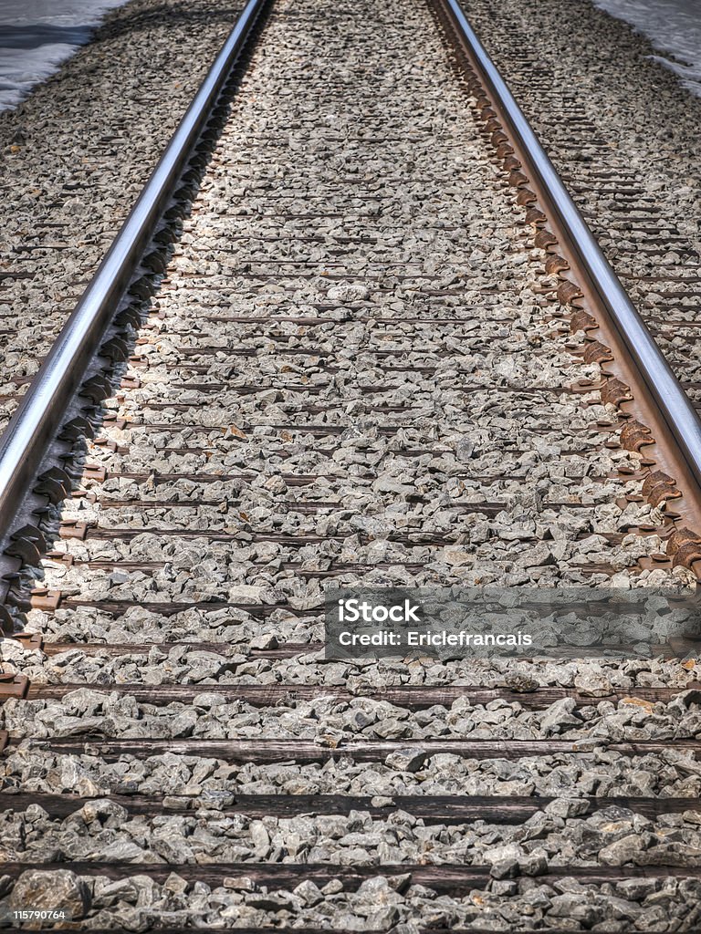 view of railroad track Detail view of railroad track with rusty nails Color Image Stock Photo