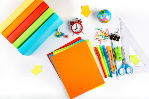 istock Back to school. Textbooks Mock up for different school sciences, butt facing up 1157909689