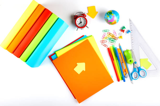 istock Back to school. Textbooks Mock up for different school sciences, butt facing up 1157909729