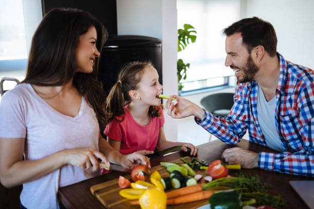 istock Parents and daughter preparing food together 1157910038