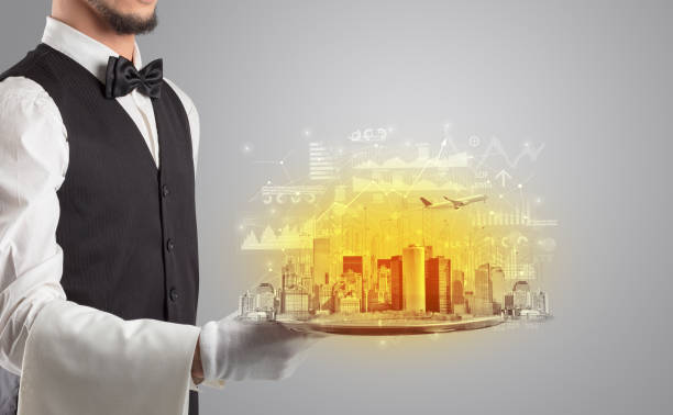 istock Waiter serving big city on tray 1157910549
