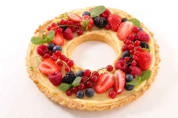 istock delicious berry fruit tart with cream 1157910687