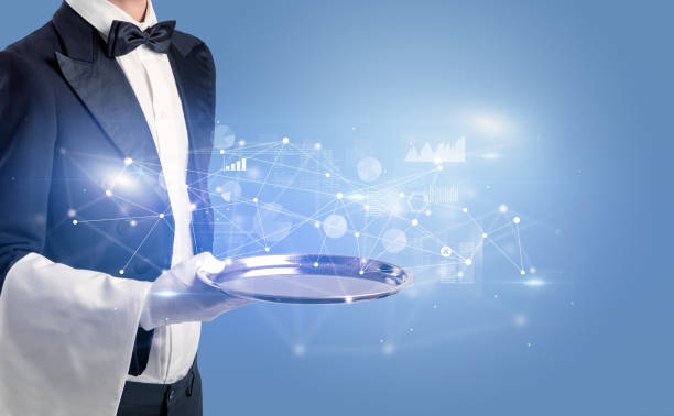 istock Financial concept served on tray by waiter 1157911122