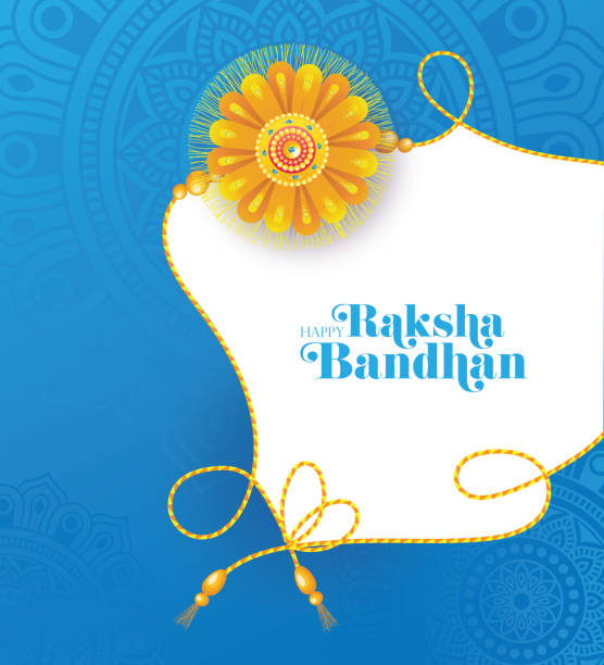 Raksha Bandhan Greeting Card Template Indian Religious Festival Raksha Bandhan Greeting Card Template with Creative Rakhi Illustration raksha bandhan stock illustrations