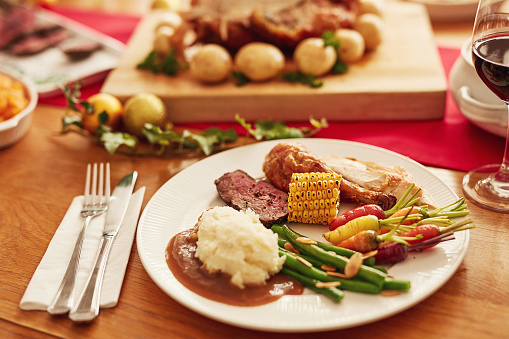 Shot of a delicious plate of food on a table at a celebratory feast