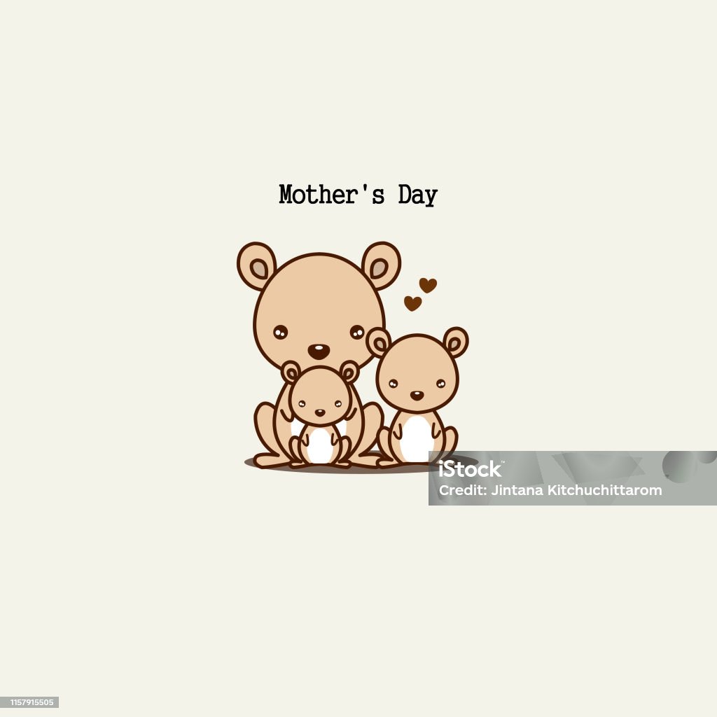 Cute animals for Mother's Day. Kangaroo mom and baby. Animal stock vector
