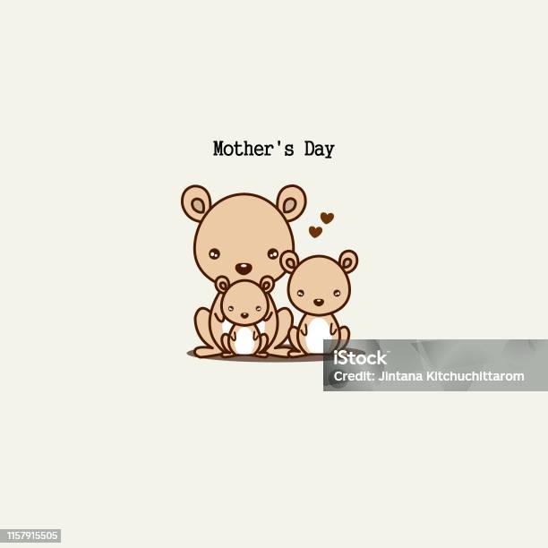 Cute Animals For Mothers Day Kangaroo Mom And Baby Stock Illustration - Download Image Now