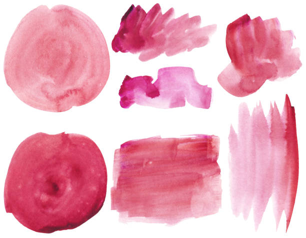 ilustrações de stock, clip art, desenhos animados e ícones de set of watercolor stain. spots on a white background. watercolor texture with brush strokes. round, rectangle, spot. red, pink. peach, coral. vector. isolated. - coral pink abstract paint