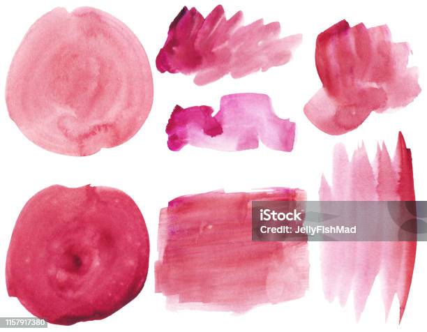 Set Of Watercolor Stain Spots On A White Background Watercolor Texture With Brush Strokes Round Rectangle Spot Red Pink Peach Coral Vector Isolated Stock Illustration - Download Image Now