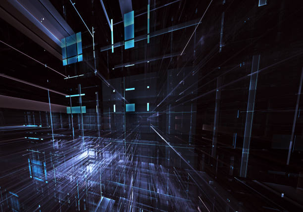 istock Abstract 3D fractal background, 3D illustration. Virtual Neon City 1157918537