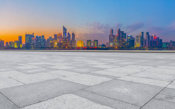 istock Empty Plaza Bricks and Hangzhou Architectural Landscape Skyline 1157919164