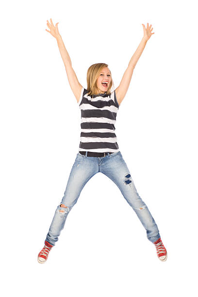 istock Woman jumping with joy 115791937