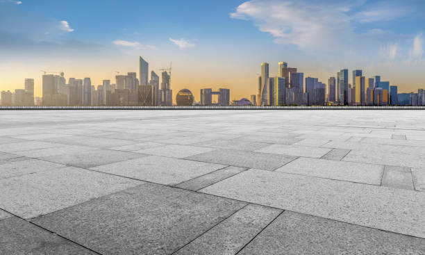 istock Empty Plaza Bricks and Hangzhou Architectural Landscape Skyline 1157919851