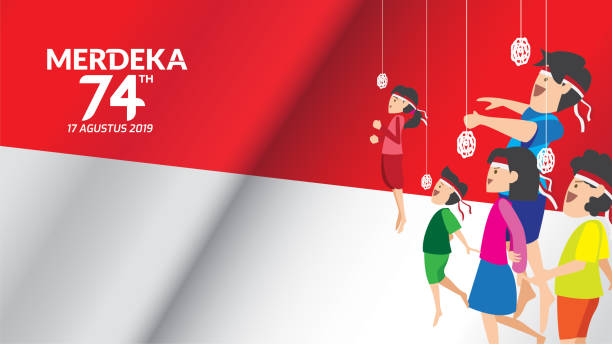 indonesia independence day Indonesia traditional games during independence day, climbed the areca nut or greasy pole,Cracker eating, egg and spoon race, tug of war, racing inside sack happily. celebration of freedom. - Vector eating child cracker asia stock illustrations