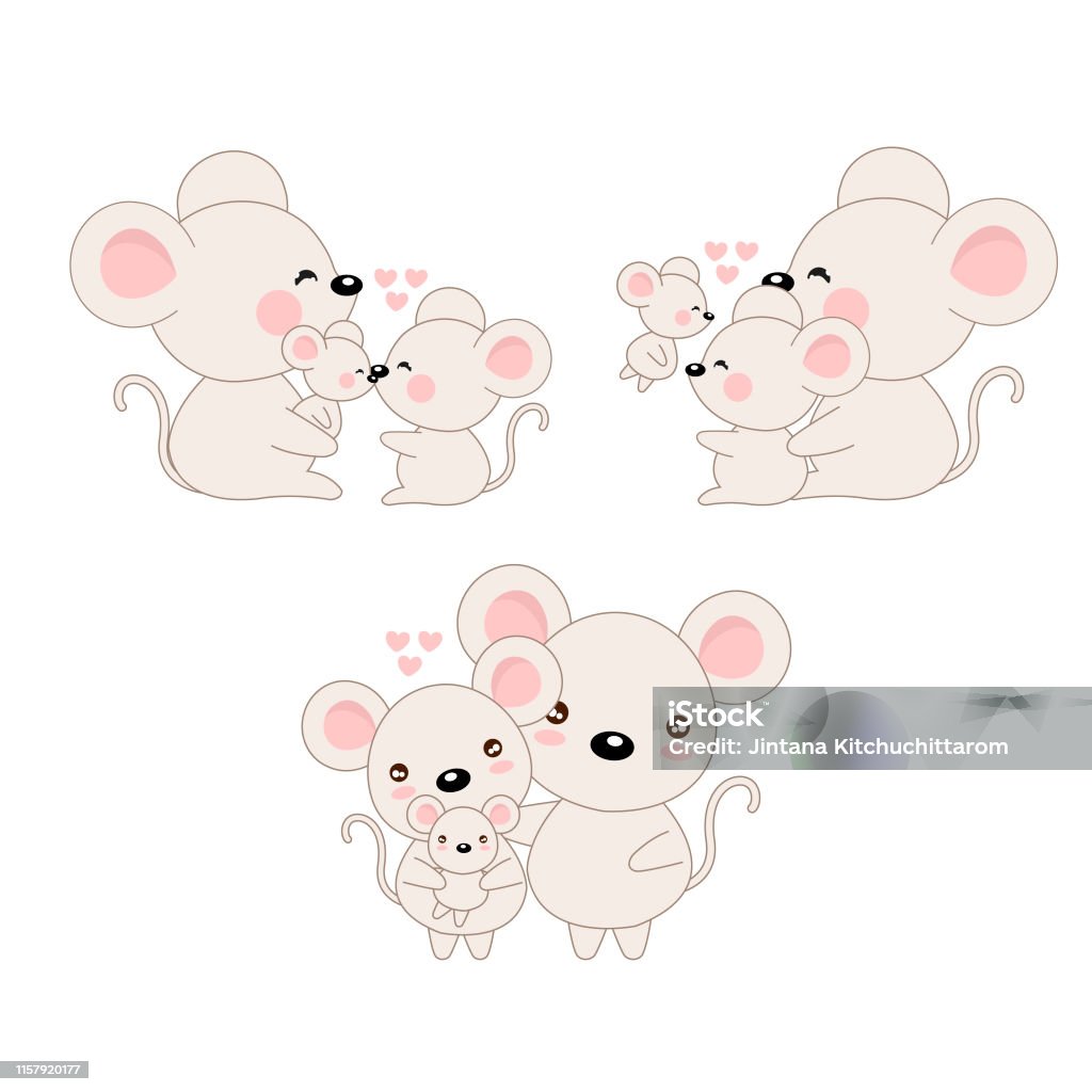 Cute cartoon family mouse and baby. Animal stock vector