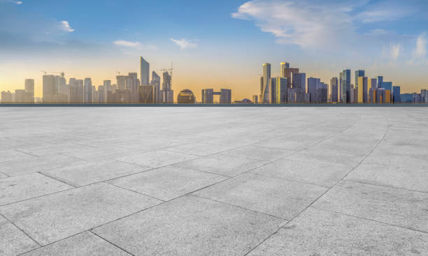 istock Empty Plaza Bricks and Hangzhou Architectural Landscape Skyline 1157920385