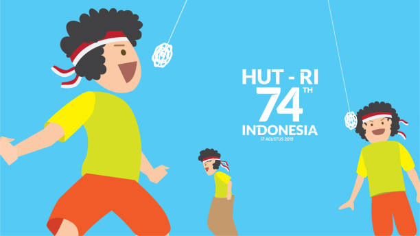 indonesia independence day Indonesia traditional games during independence day, Cracker eating competition each other. celebration of freedom. - Vector eating child cracker asia stock illustrations