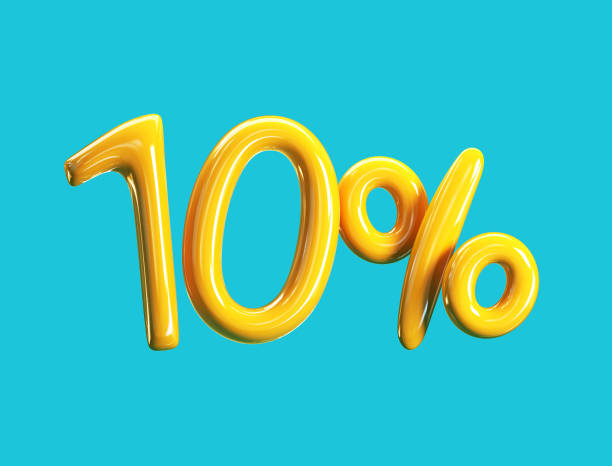 10% rabatt preis. yellow balloons verkaufskonzept - number 10 percentage sign promotion sale stock-fotos und bilder