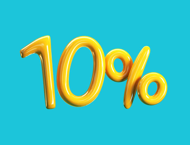 10% от цены. концепция продажи желтых воздушных шаров - number 10 percentage sign promotion sale стоковые фото и изображения