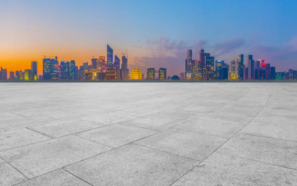 istock Empty Plaza Bricks and Hangzhou Architectural Landscape Skyline 1157921250