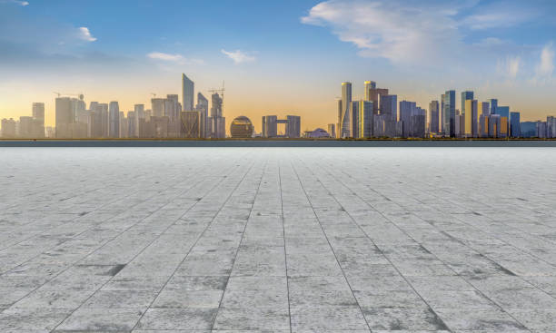istock Empty Plaza Bricks and Hangzhou Architectural Landscape Skyline 1157922676