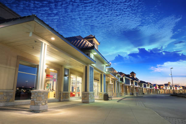 Strip Mall Building at Sunrise stock photo