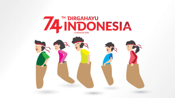 ilustrações de stock, clip art, desenhos animados e ícones de indonesia independence day sack race competition - gunny sack