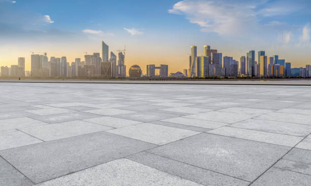 istock Empty Plaza Bricks and Hangzhou Architectural Landscape Skyline 1157924064