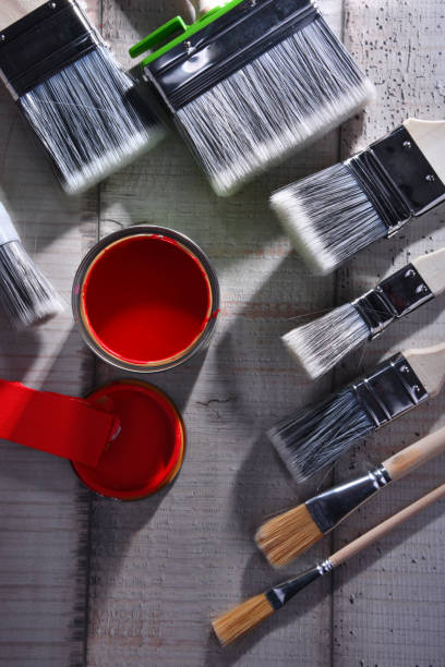 istock Paintbrushes of different size and paint can 1157924319