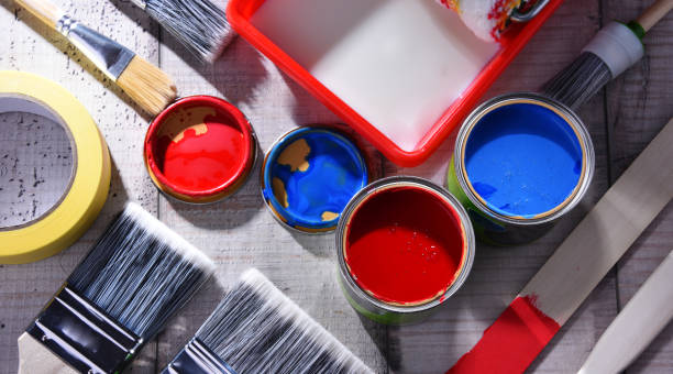 istock Paintbrushes of different size and paint can 1157924580