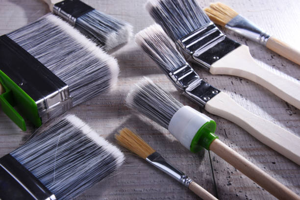 istock Different kinds of paintbrushes for home decorating purposes 1157924720