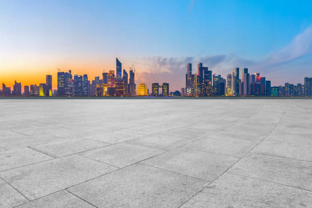 istock Empty Plaza Bricks and Hangzhou Architectural Landscape Skyline 1157924800