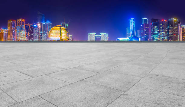 istock Empty Plaza Bricks and Hangzhou Architectural Landscape Skyline 1157925510