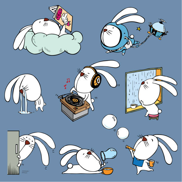 kaninchen stimmung cartoon - lesen regen stock-grafiken, -clipart, -cartoons und -symbole