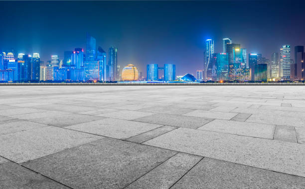 istock Empty Plaza Bricks and Hangzhou Architectural Landscape Skyline 1157926075