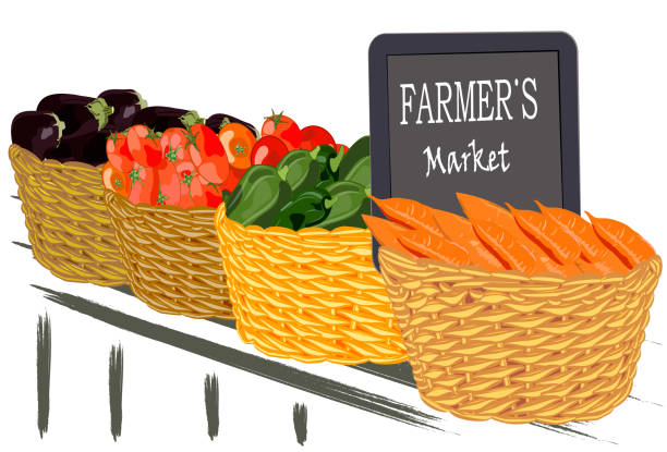 Farmer's market ,fresh vegetables in a basket, vector illustration. Farmer's market ,fresh vegetables in a basket, vector illustration Crops and Horticulture in maldives stock illustrations