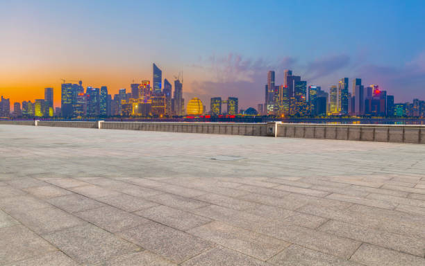 istock Empty Plaza Bricks and Hangzhou Architectural Landscape Skyline 1157926860