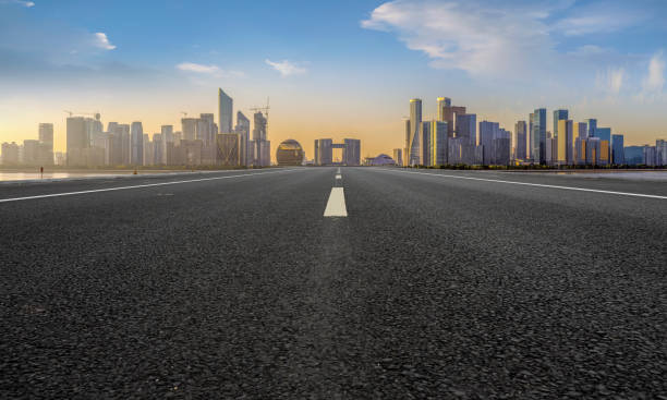 istock Road Pavement and Hangzhou Architectural Landscape Skyline 1157927515