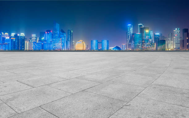 istock Empty Plaza Bricks and Hangzhou Architectural Landscape Skyline 1157928172