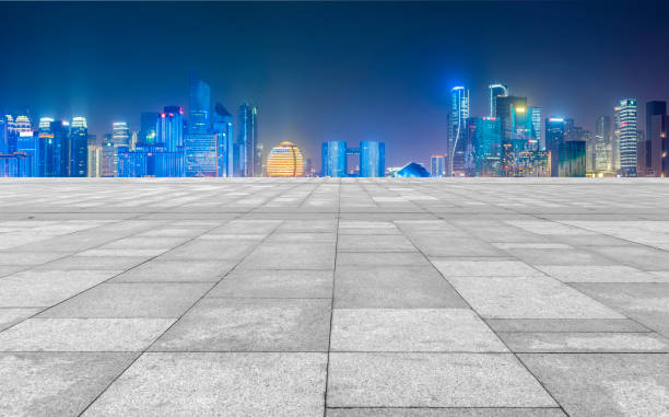 istock Empty Plaza Bricks and Hangzhou Architectural Landscape Skyline 1157929465