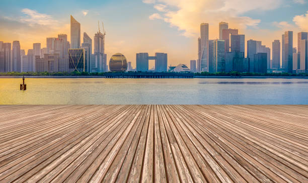 istock Empty Plaza Bricks and Hangzhou Architectural Landscape Skyline 1157929940