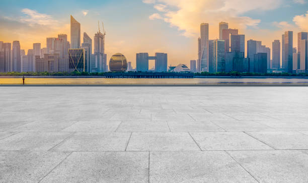 istock Empty Plaza Bricks and Hangzhou Architectural Landscape Skyline 1157931763