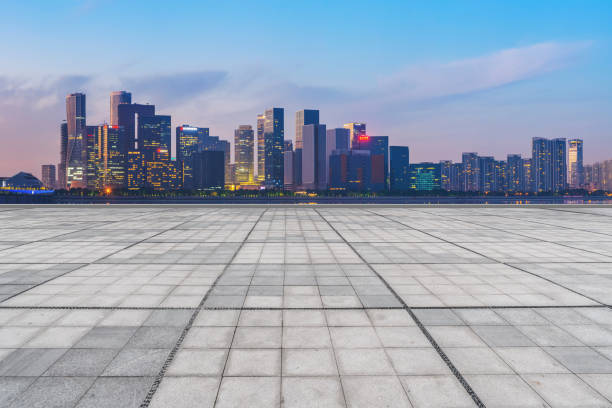 istock Empty Plaza Bricks and Hangzhou Architectural Landscape Skyline 1157931789