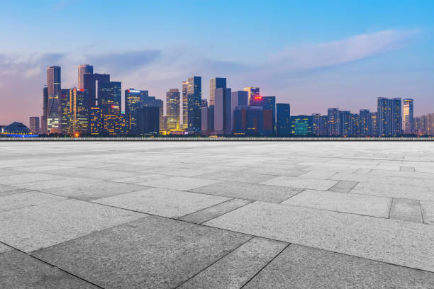 istock Empty Plaza Bricks and Hangzhou Architectural Landscape Skyline 1157931872